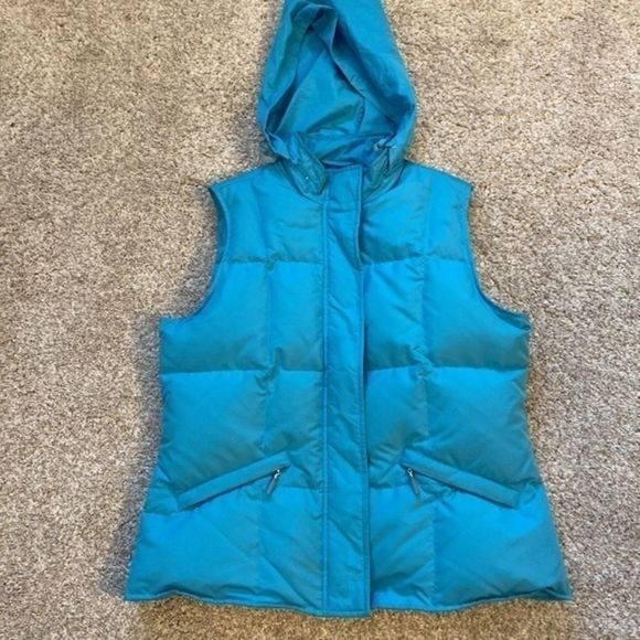 Talbots Turquoise Blue Puffer Vest with Hood - Picture 2 of 11